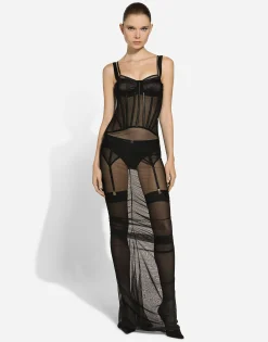Long tulle dress with corset details