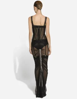 Long tulle dress with corset details