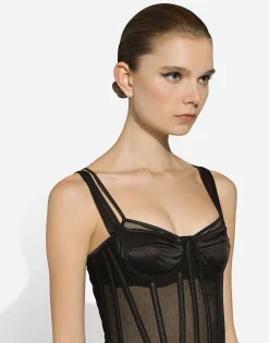Long tulle dress with corset details