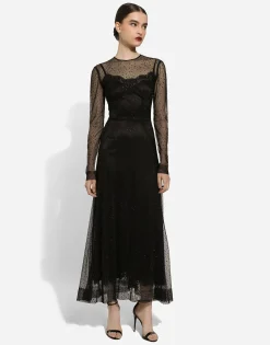 Long tulle dress with fusible rhinestone embellishment