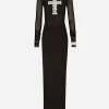 Long tulle dress with rhinestone cross embellishment