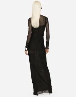 Long tulle dress with rhinestone cross embellishment