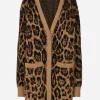 Long wool and cashmere cardigan with jacquard leopard design