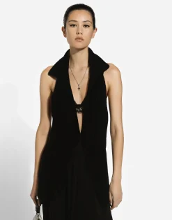 Long wool fisherman’s rib-knit vest