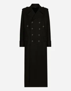 Long wool military-style coat