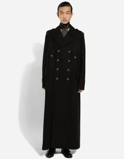 Long wool military-style coat