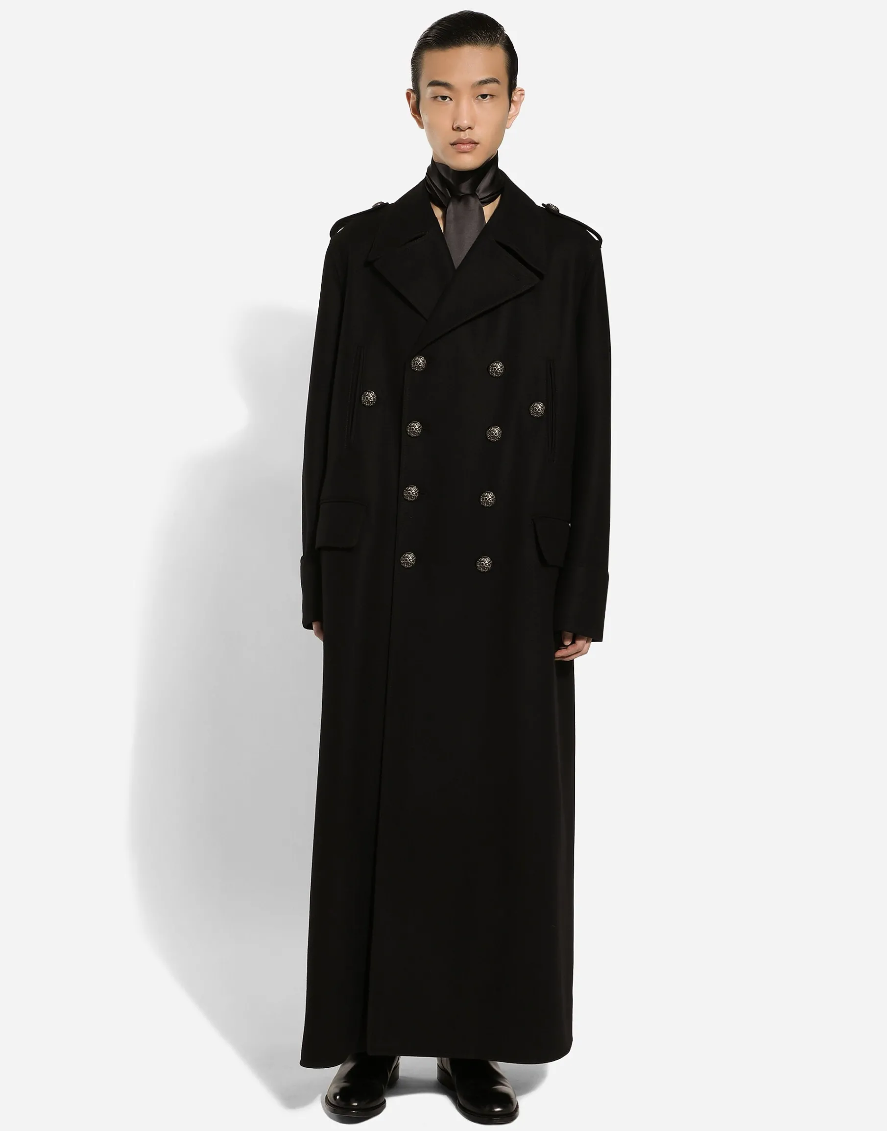 Long wool military-style coat
