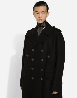 Long wool military-style coat