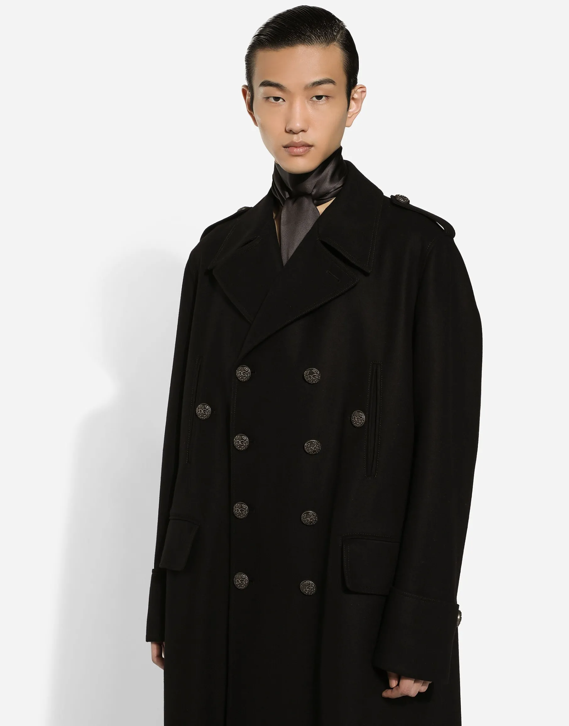 Long wool military-style coat