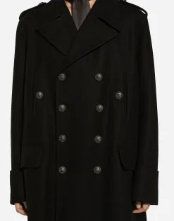 Long wool military-style coat