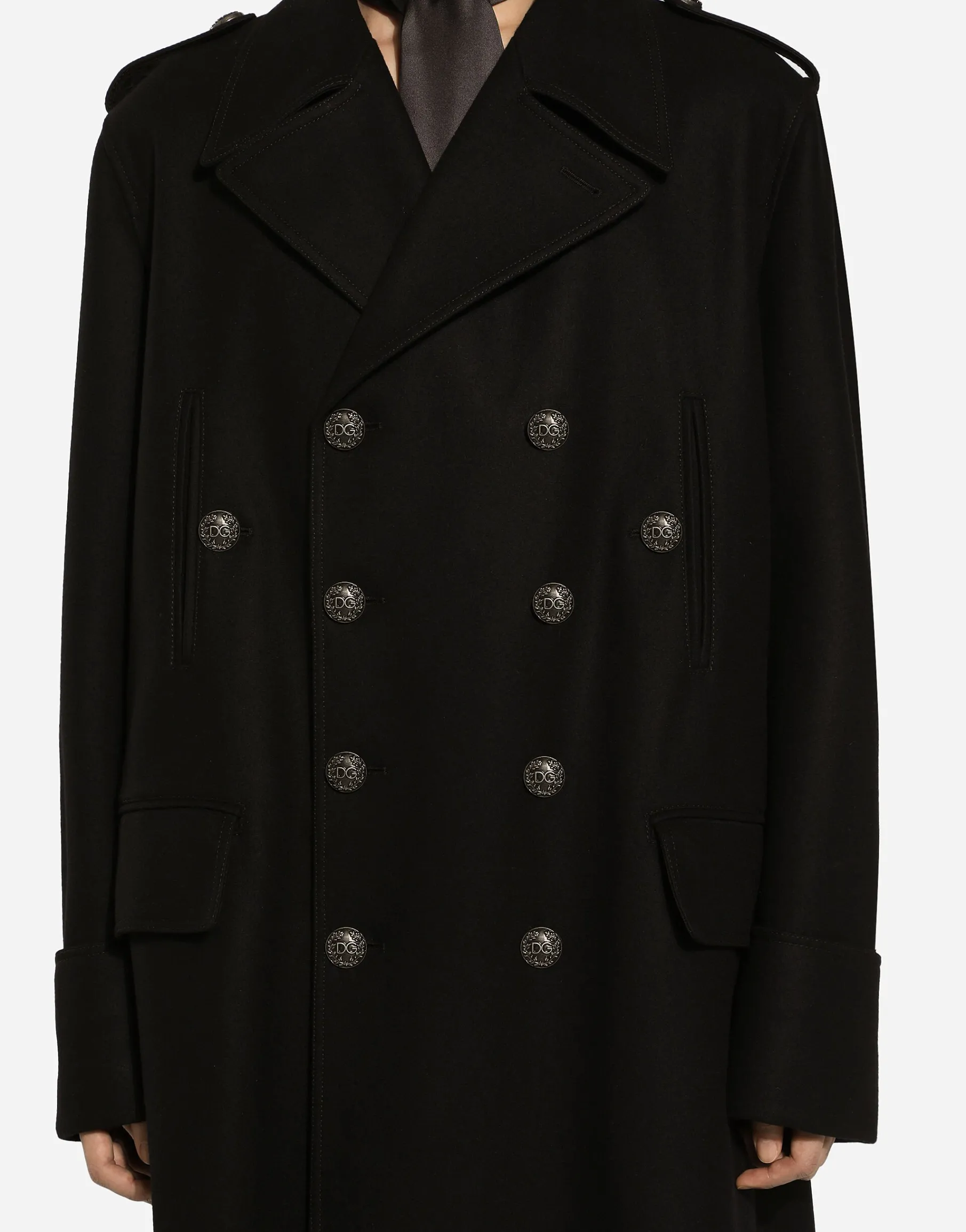 Long wool military-style coat