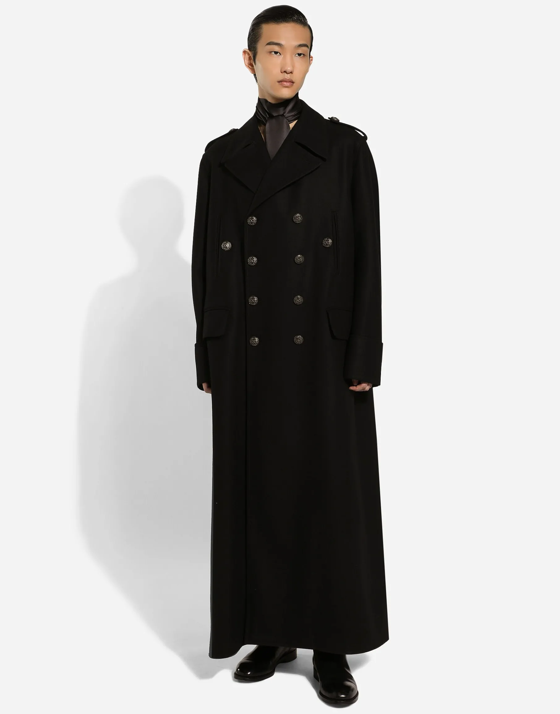 Long wool military-style coat
