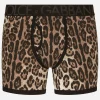 Long-leg two-way stretch cotton boxers with leopard print