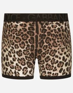 Long-leg two-way stretch cotton boxers with leopard print