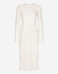 Long-sleeved branded stretch lace dress