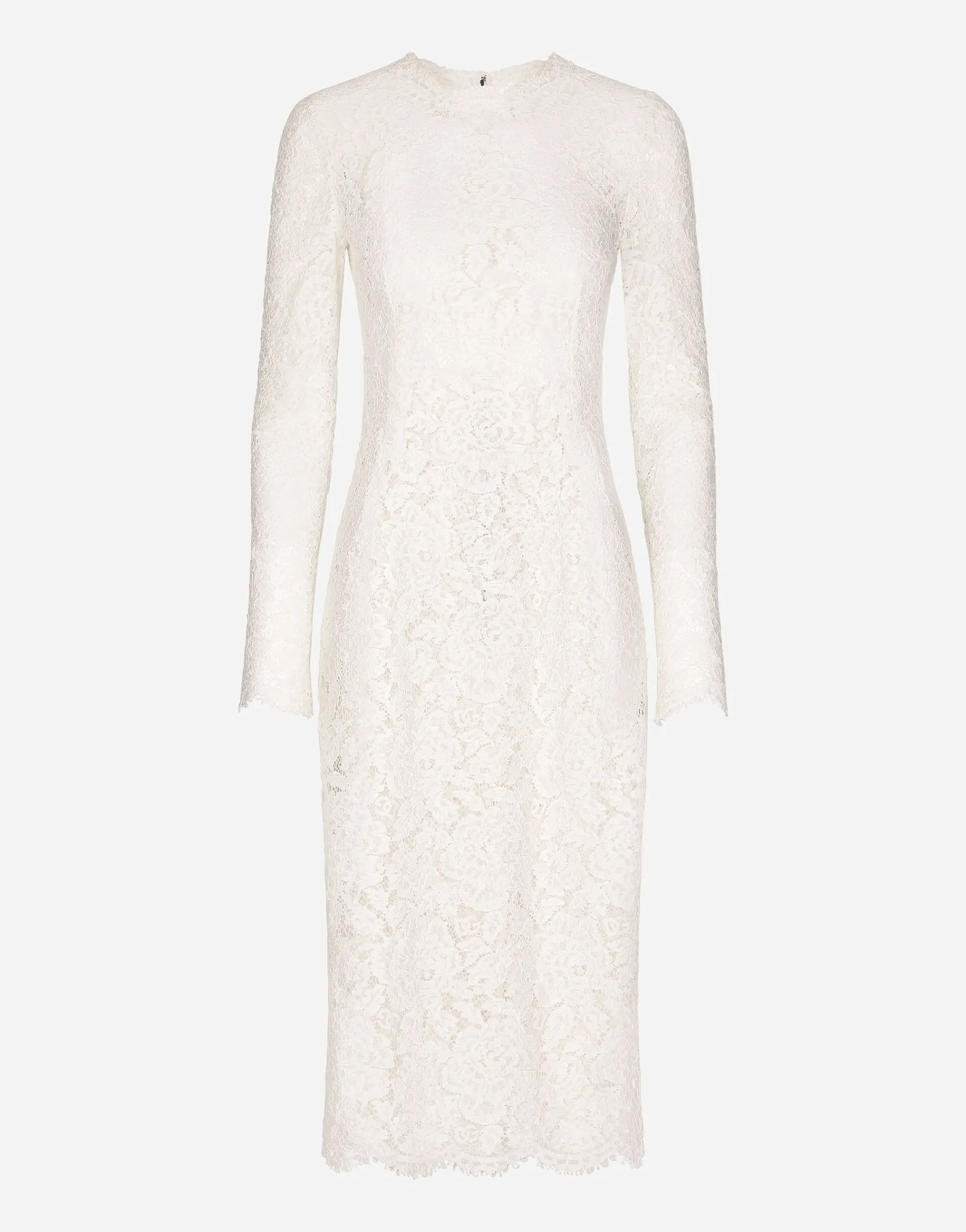 Long-sleeved branded stretch lace dress