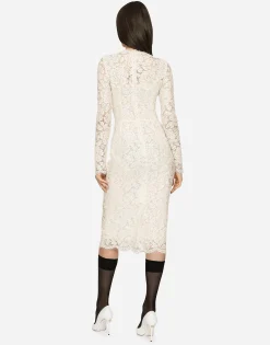 Long-sleeved branded stretch lace dress