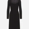 Long-sleeved cady midi dress