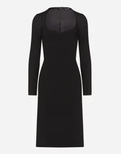 Long-sleeved cady midi dress