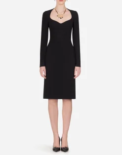 Long-sleeved cady midi dress