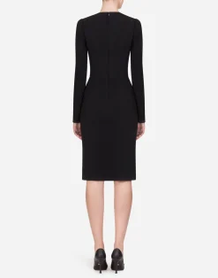 Long-sleeved cady midi dress