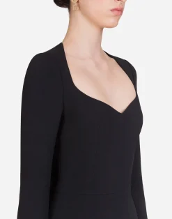 Long-sleeved cady midi dress