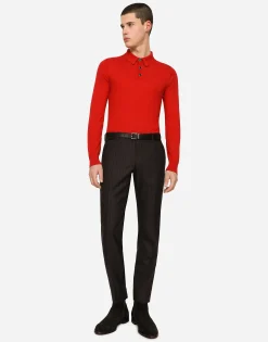 Long-sleeved cashmere polo-shirt