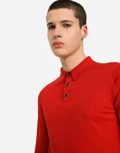 Long-sleeved cashmere polo-shirt