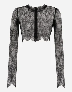 Long-sleeved Chantilly lace crop top
