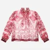Long-sleeved chiffon shirt with majolica print