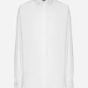 Long-sleeved cotton shirt with embroidered collar