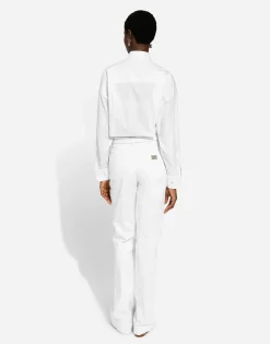 Long-sleeved cotton shirt with embroidered collar
