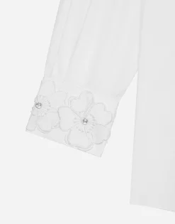 Long-sleeved cotton shirt with embroidered collar