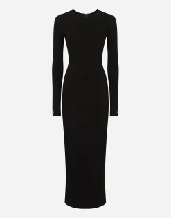 Long-sleeved jersey calf-length dress with DG embellishment