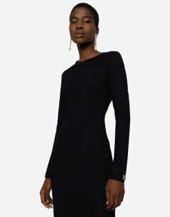 Long-sleeved jersey calf-length dress with DG embellishment