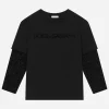 Long-sleeved jersey T-shirt with flocked logo print