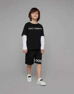 Long-sleeved jersey T-shirt with logo print
