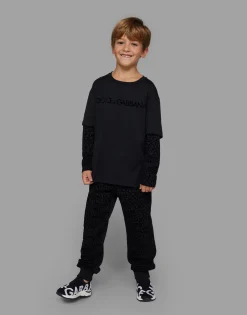 Long-sleeved jersey T-shirt with flocked logo print