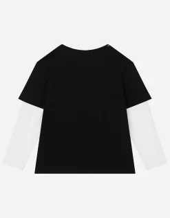 Long-sleeved jersey T-shirt with logo print