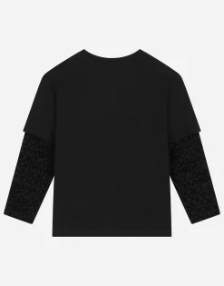 Long-sleeved jersey T-shirt with flocked logo print