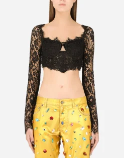 Long-sleeved lace corset top