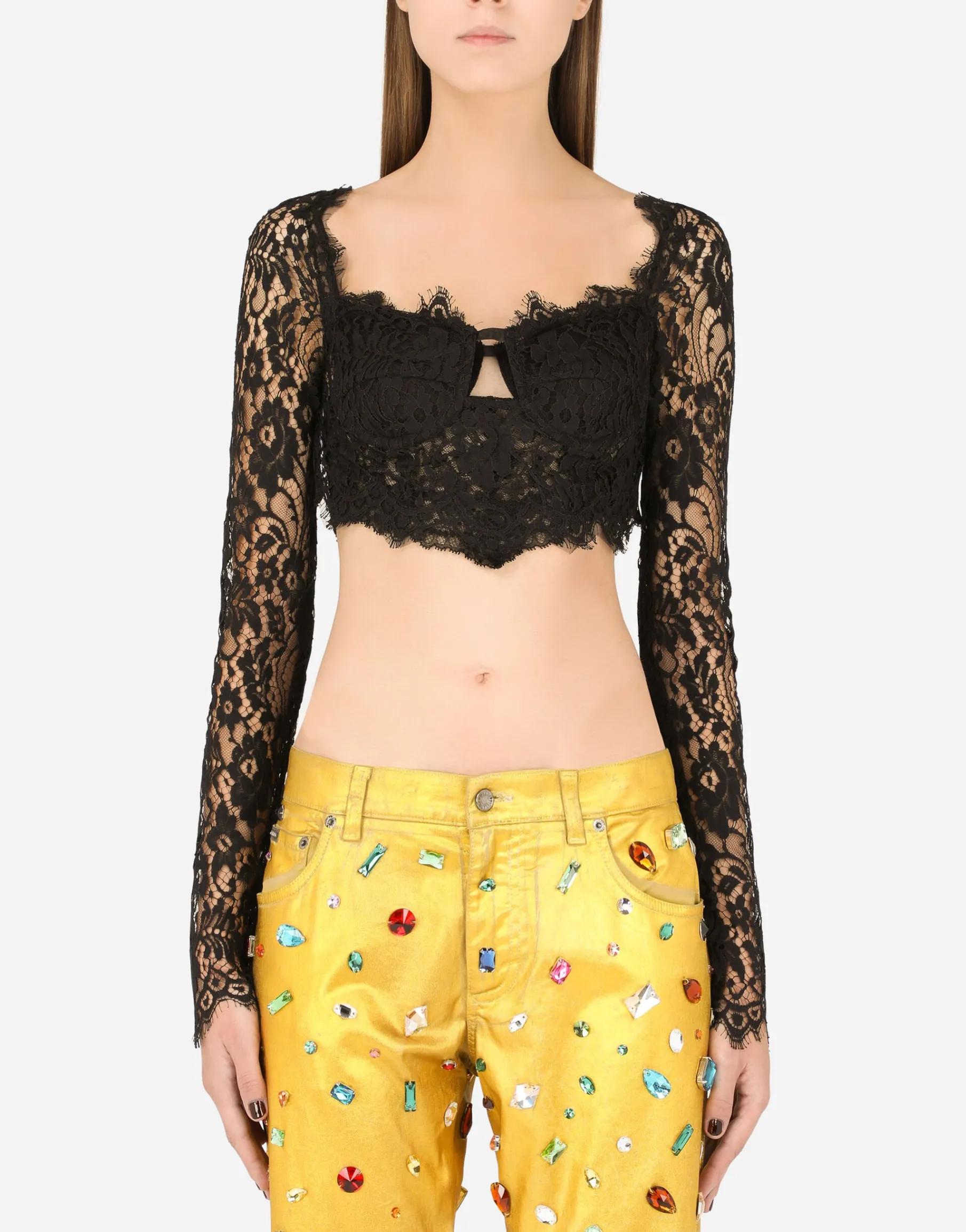 Long-sleeved lace corset top