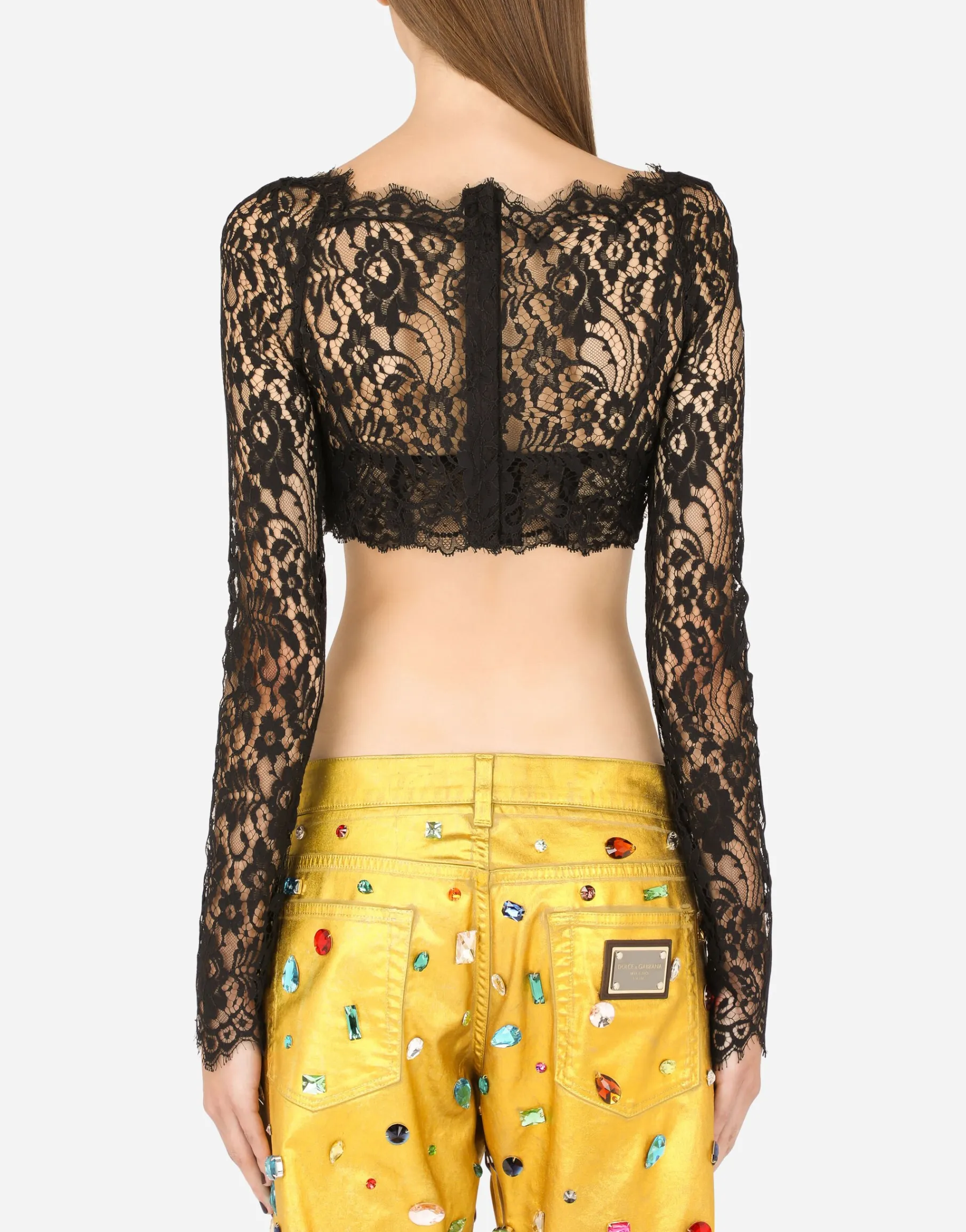 Long-sleeved lace corset top