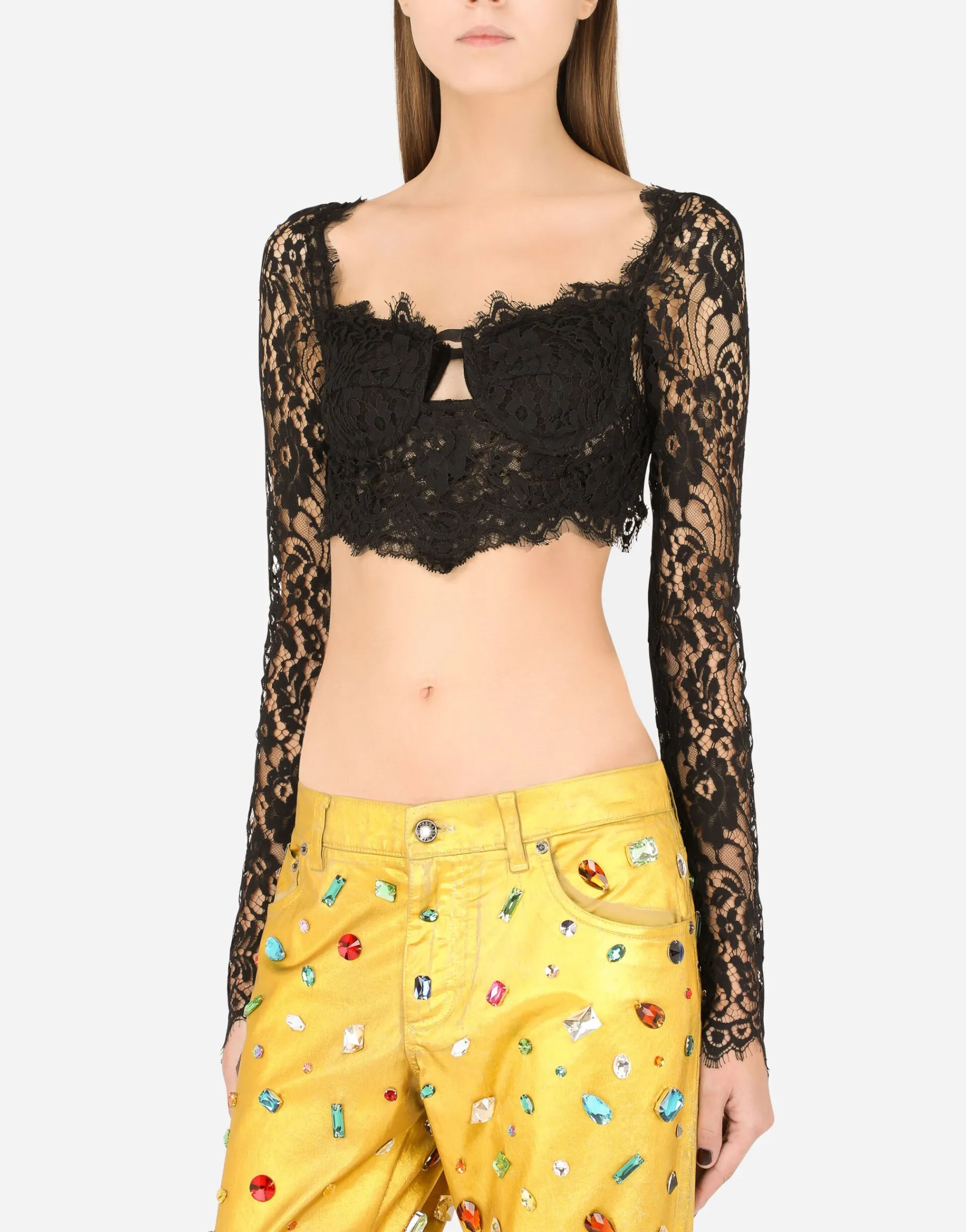 Long-sleeved lace corset top