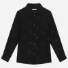Long-sleeved poplin shirt with jacquard logo