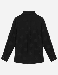 Long-sleeved poplin shirt with jacquard logo