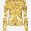 Long-sleeved silk cardigan with majolica print