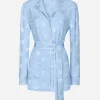 Long-sleeved silk satin jacquard pajama shirt with DG logo