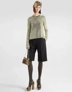 Long-sleeved top in crystal mesh