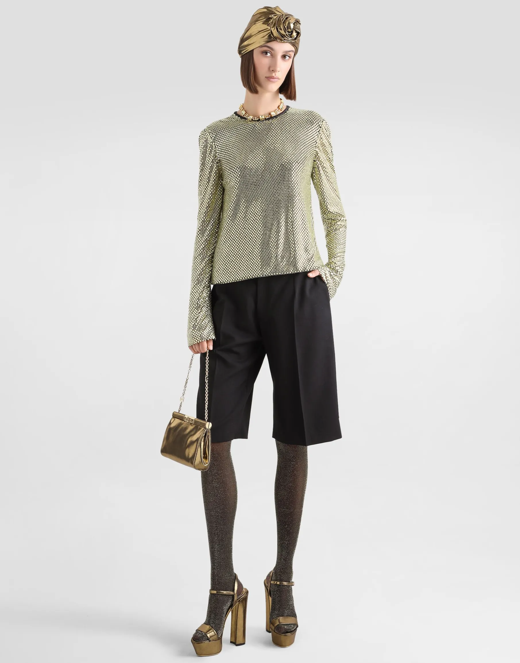 Long-sleeved top in crystal mesh